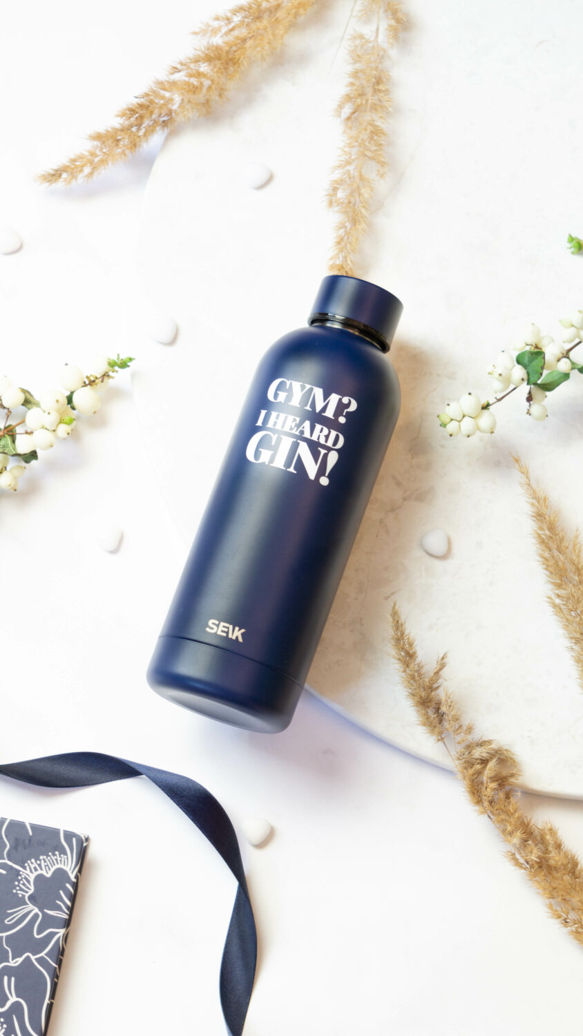 Vandflaske/Thermos - Fitnesscenter? Jeg hørte gin! (marineblå) 500 ml