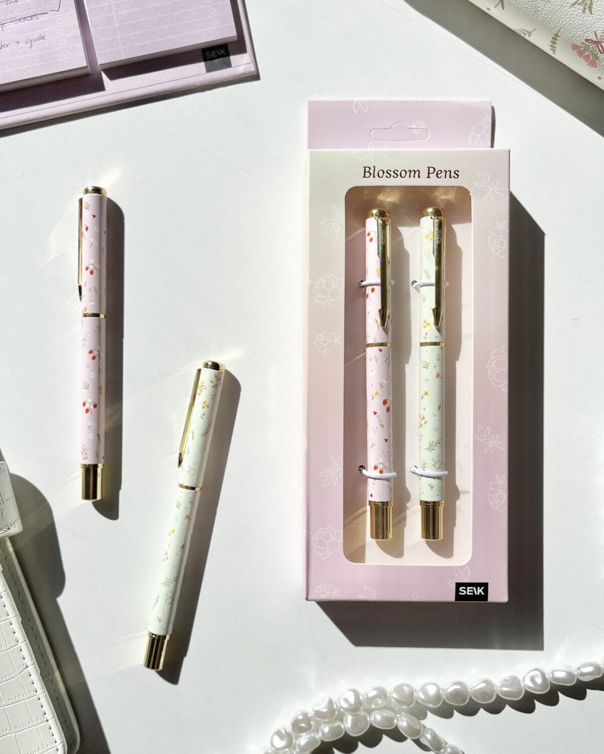 Blossom Pens – Beige (Sort) & Pink (Blå) – 2 stk.
