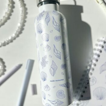 Vandflaske/Thermos - Muslingeskaller (beige & blå) 750ml