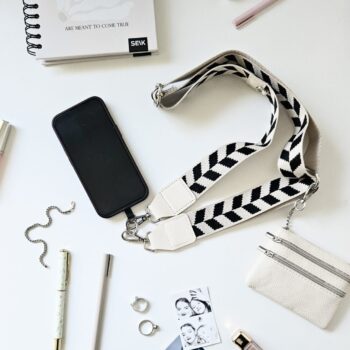 Universal telefonstrop med pung – Beige & Black Bliss