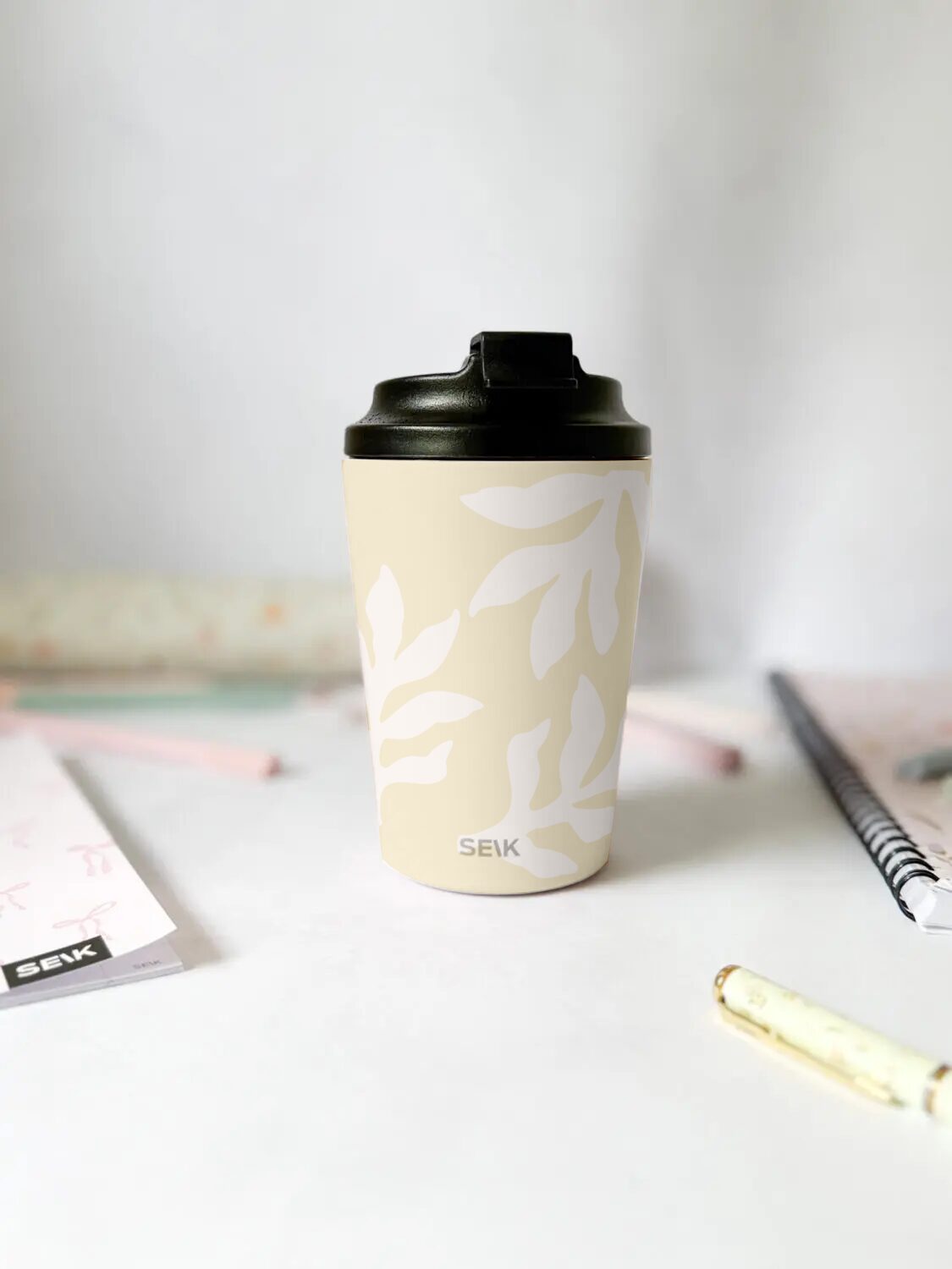 Termokrus til kaffe – beige blade (350 ml)